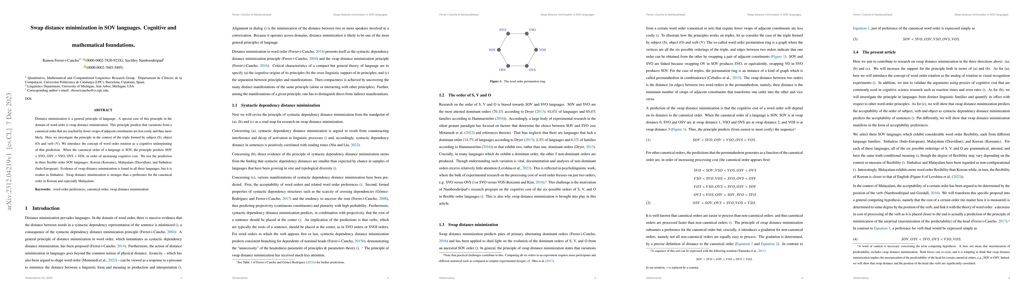 Thumbnail for Swap distance minimization in SOV languages. Cognitive and mathematical
  foundations