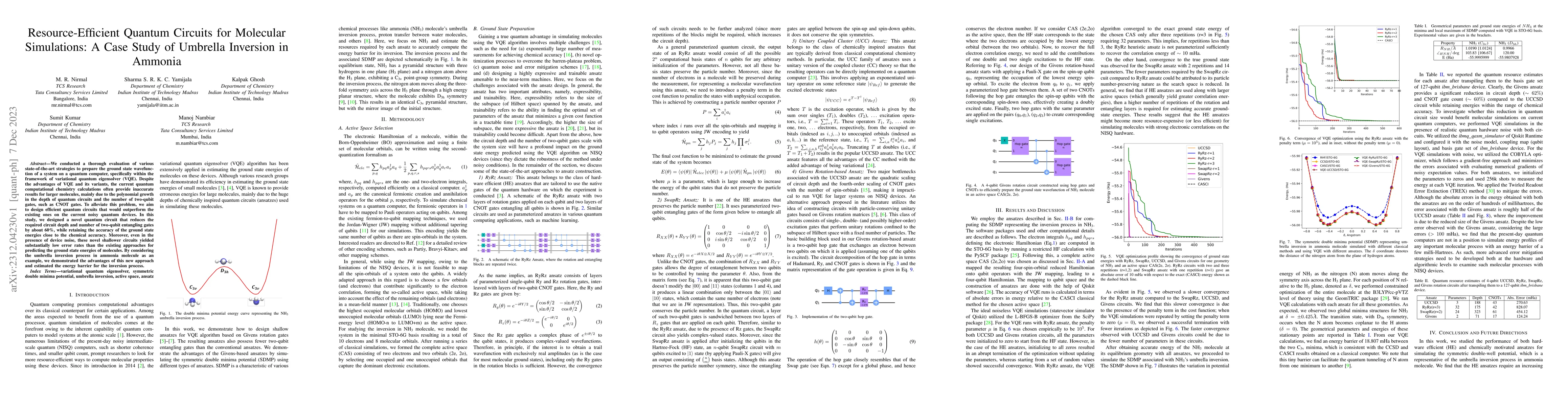 Thumbnail for Resource-Efficient Quantum Circuits for Molecular Simulations: A Case
  Study of Umbrella Inversion in Ammonia
