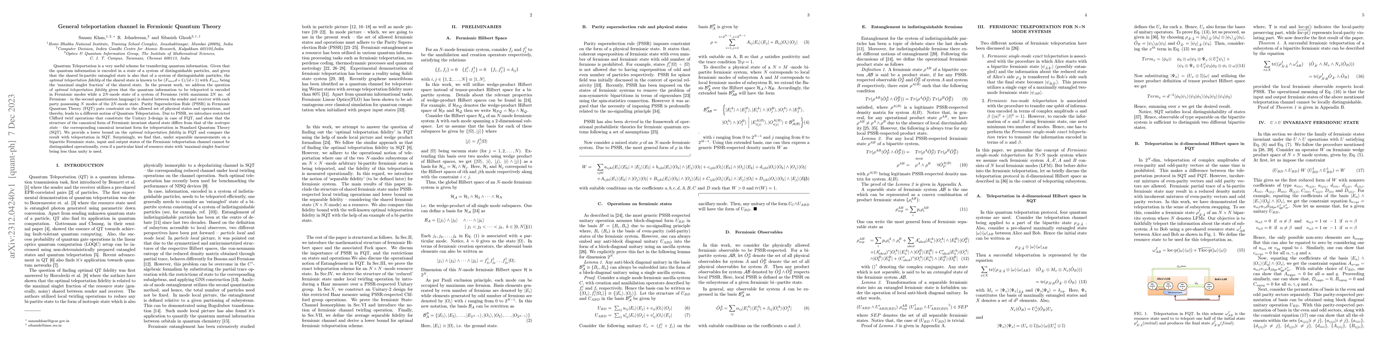 Thumbnail for General teleportation channel in Fermionic Quantum Theory