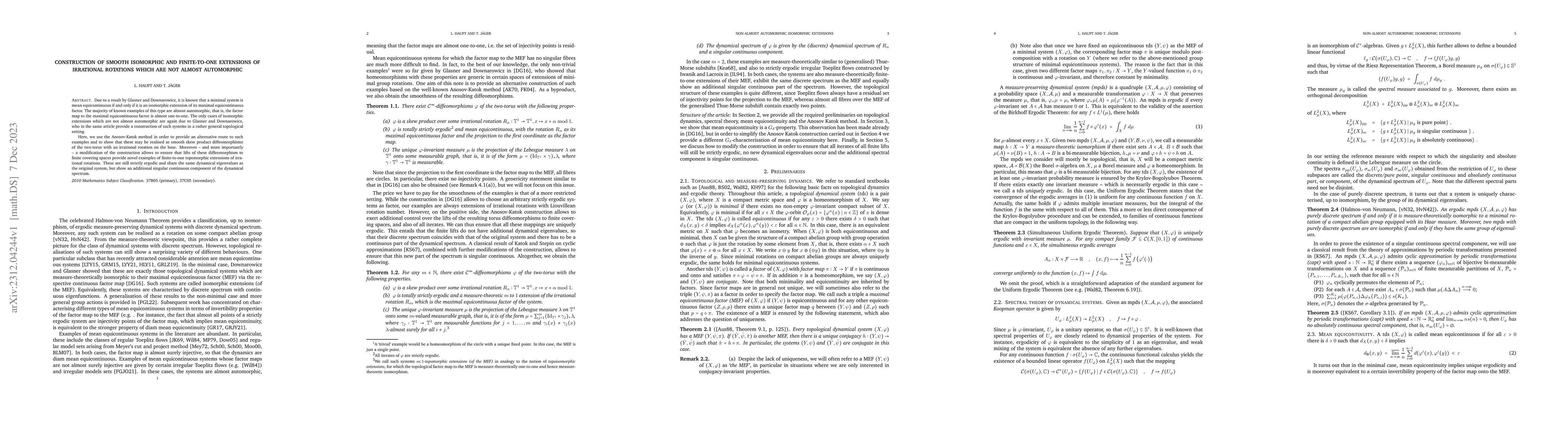 Thumbnail for Construction of smooth isomorphic and finite-to-one extensions of
  irrational rotations which are not almost automorphic