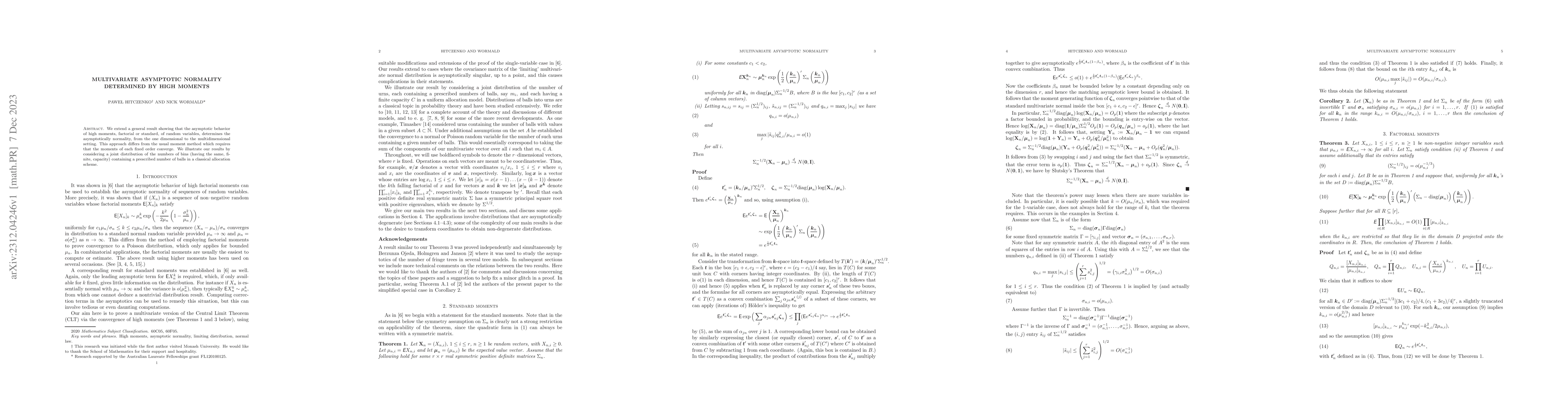 Thumbnail for Multivariate asymptotic normality determined by high moments