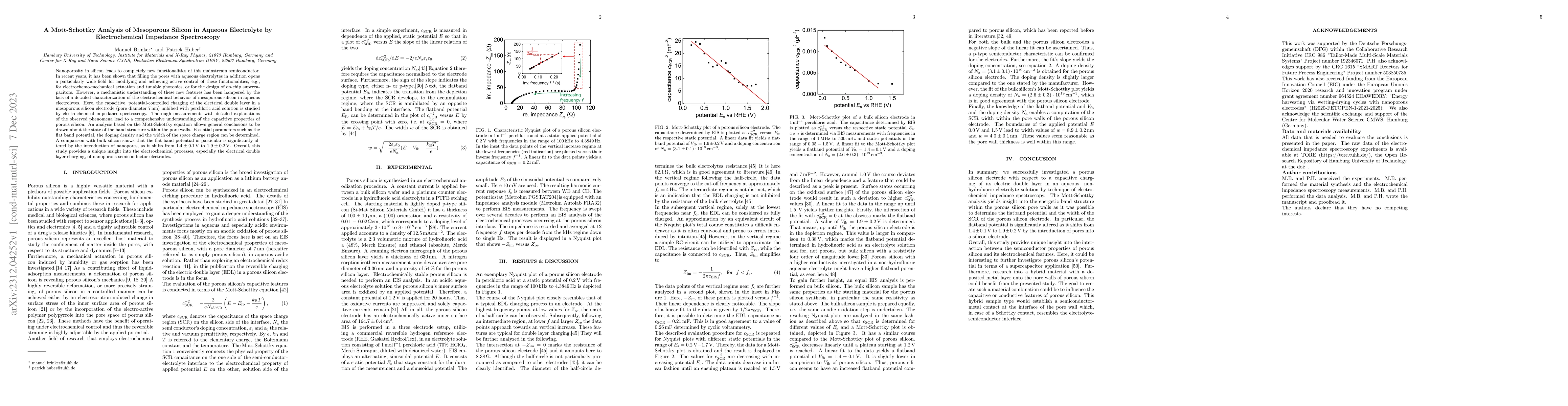 Thumbnail for A Mott-Schottky Analysis of Mesoporous Silicon in Aqueous Electrolyte by
  Electrochemical Impedance Spectroscopy