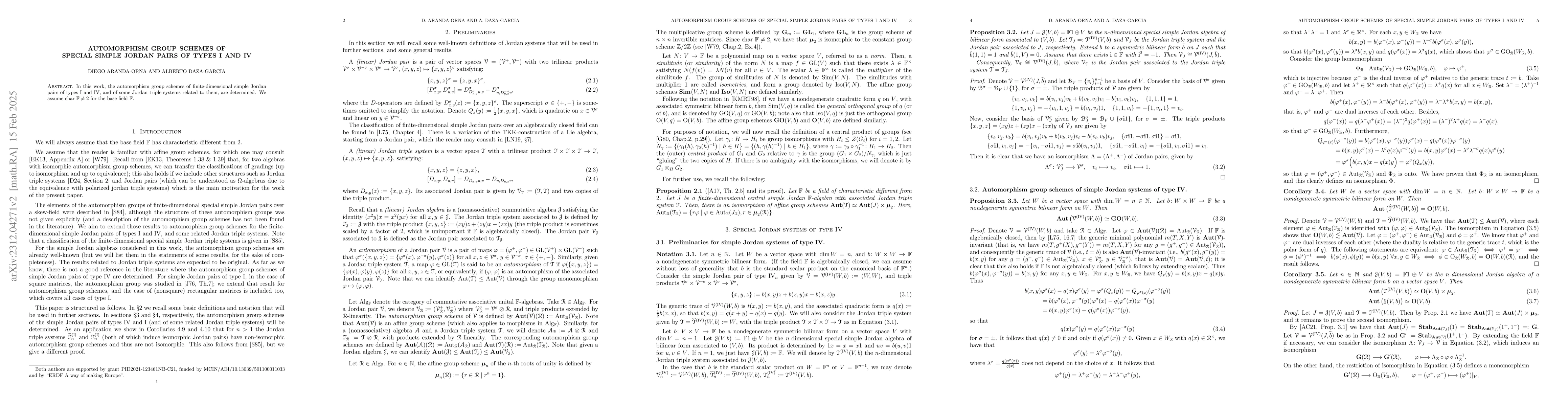 Thumbnail for Automorphism group schemes of special simple Jordan pairs of types I and
  IV
