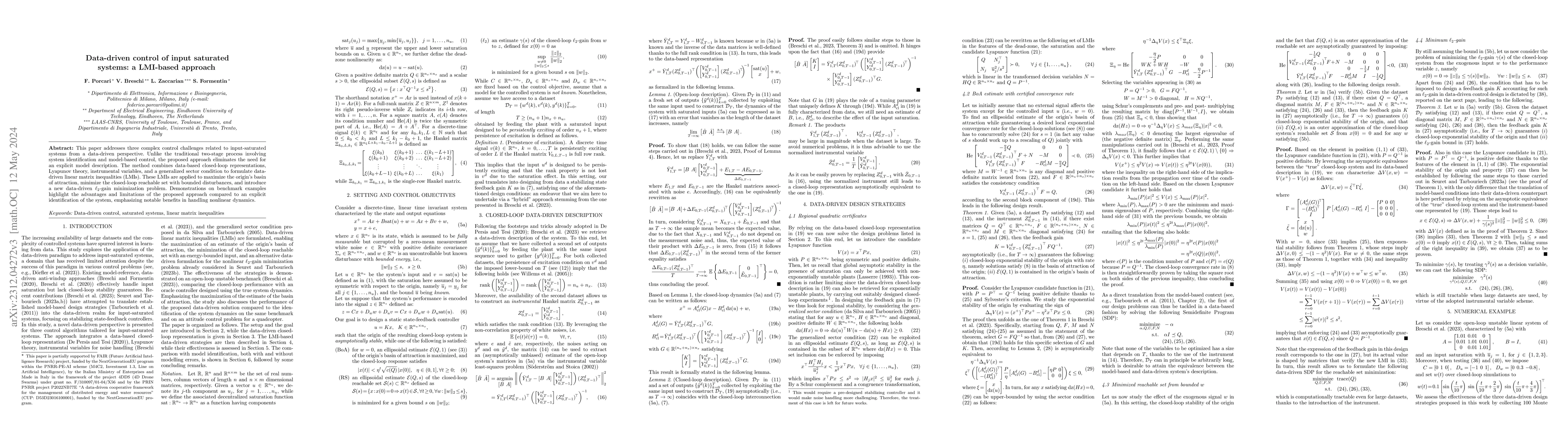 Thumbnail for Data-driven control of input saturated systems: a LMI-based approach