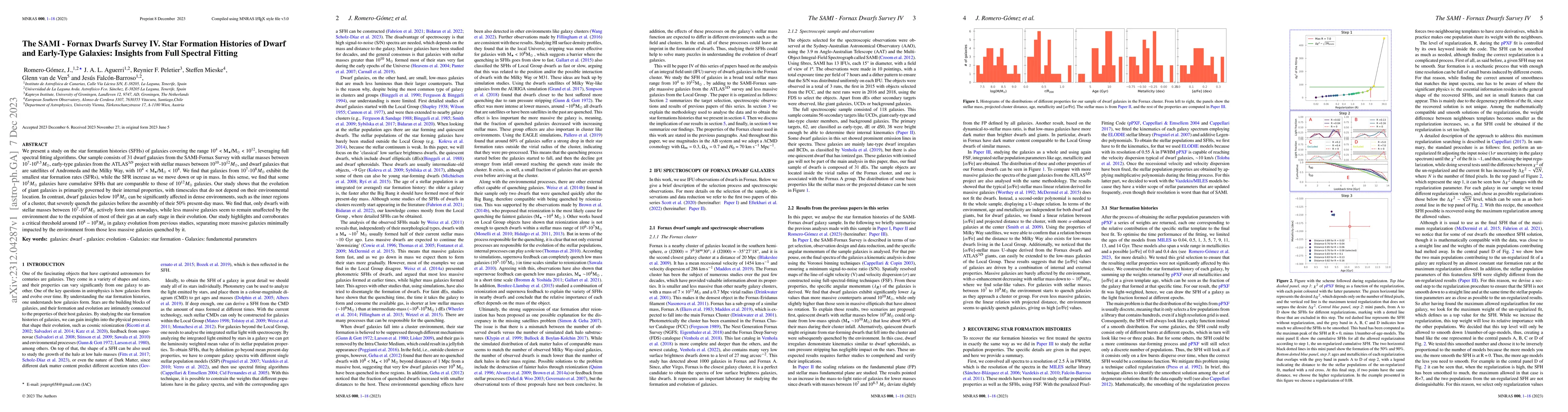 Thumbnail for The SAMI -- Fornax Dwarfs Survey IV. Star Formation Histories of Dwarf
  and Early-Type Galaxies: Insights from Full Spectral Fitting