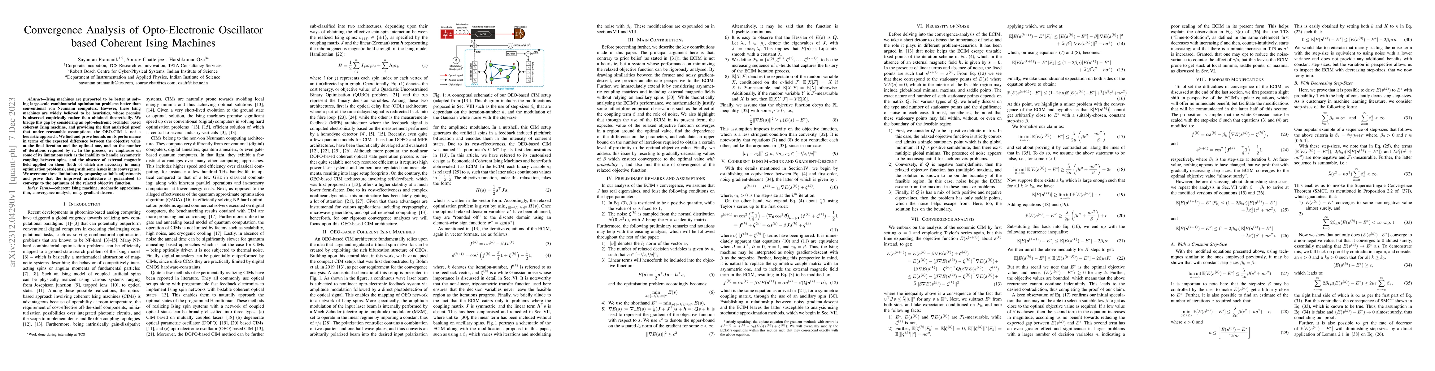 Thumbnail for Convergence Analysis of Opto-Electronic Oscillator based Coherent Ising
  Machines