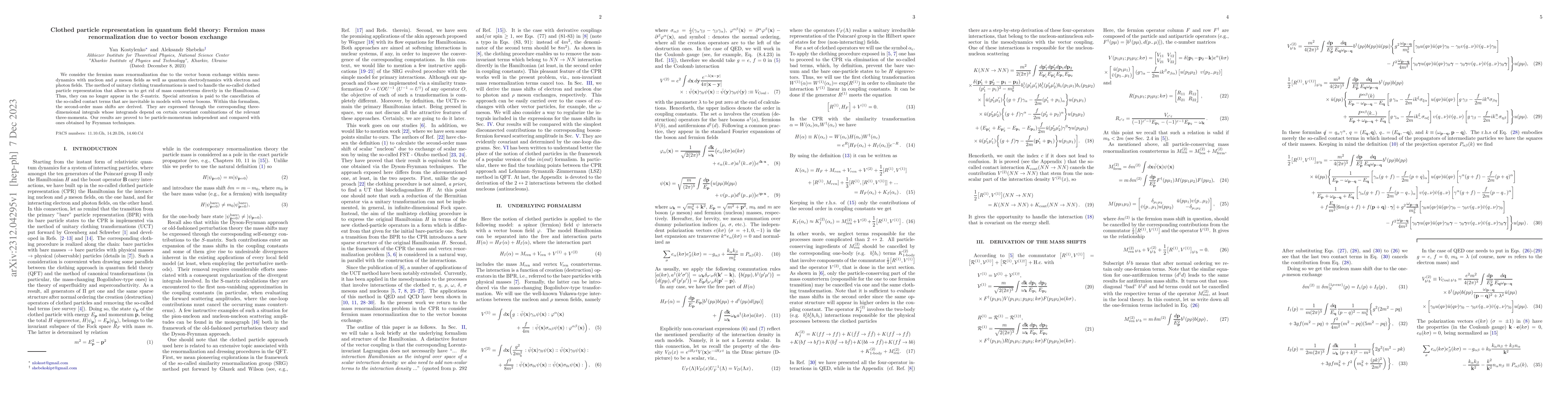 Thumbnail for Clothed particle representation in quantum field theory: Fermion mass
  renormalization due to vector boson exchange