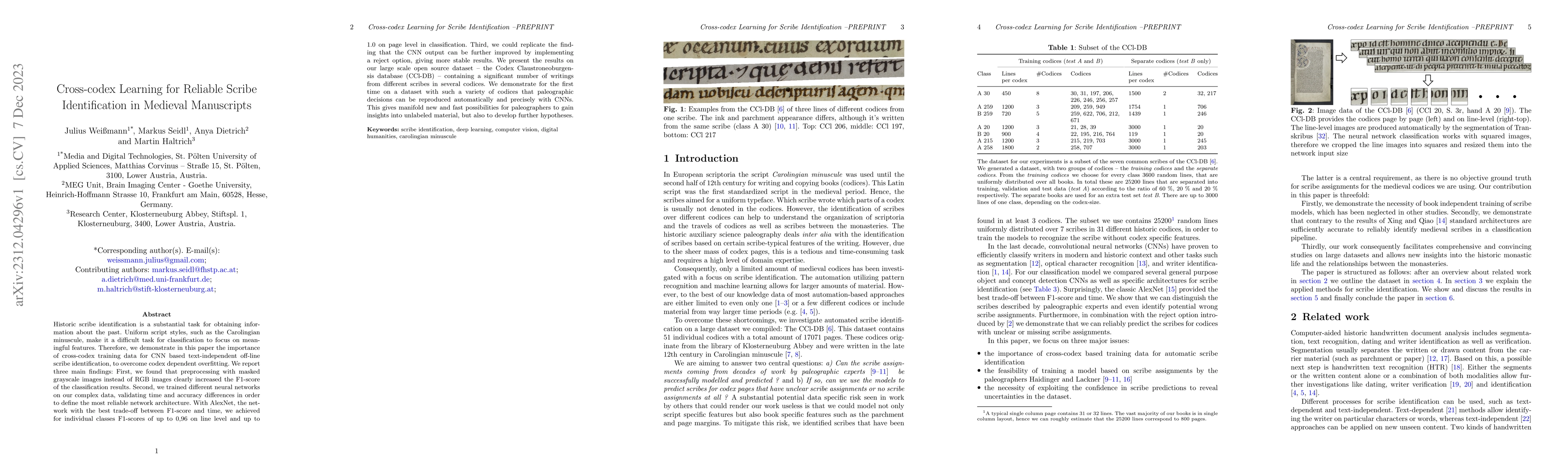 Thumbnail for Cross-codex Learning for Reliable Scribe Identification in Medieval
  Manuscripts