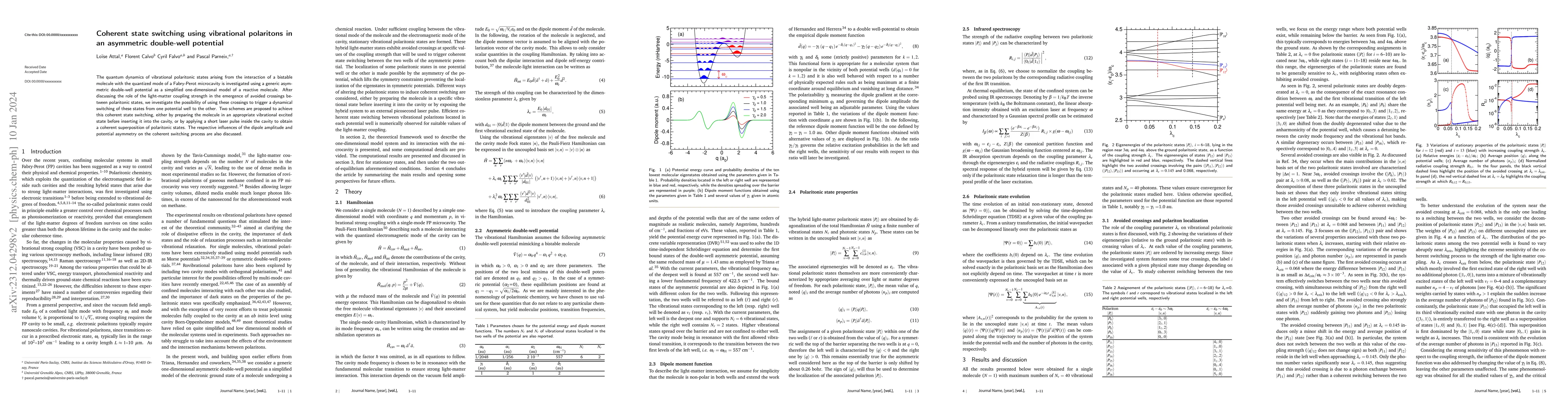 Thumbnail for Coherent state switching using vibrational polaritons in an asymmetric
  double-well potential