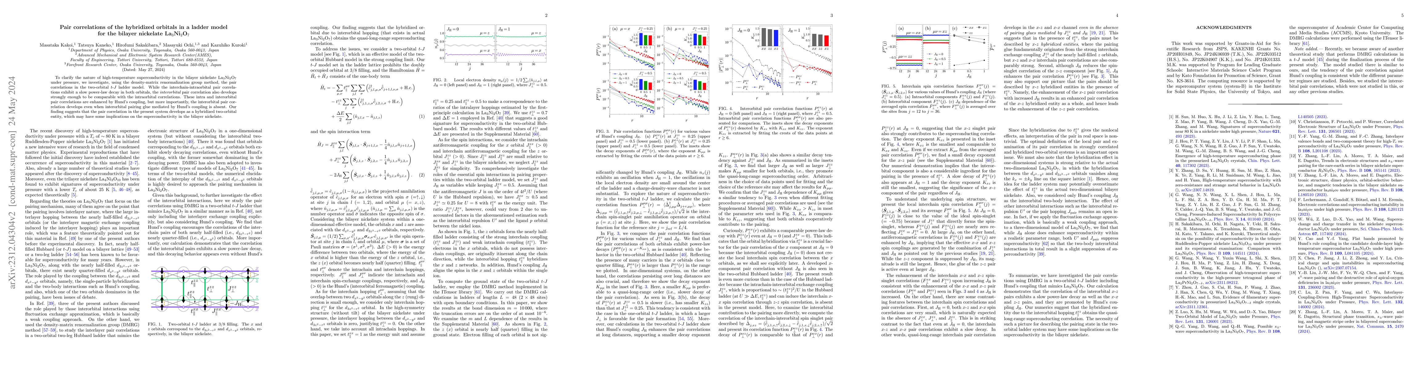 Thumbnail for Pair correlations of the hybridized orbitals in a ladder model for the
  bilayer nickelate La$_3$Ni$_2$O$_7$
