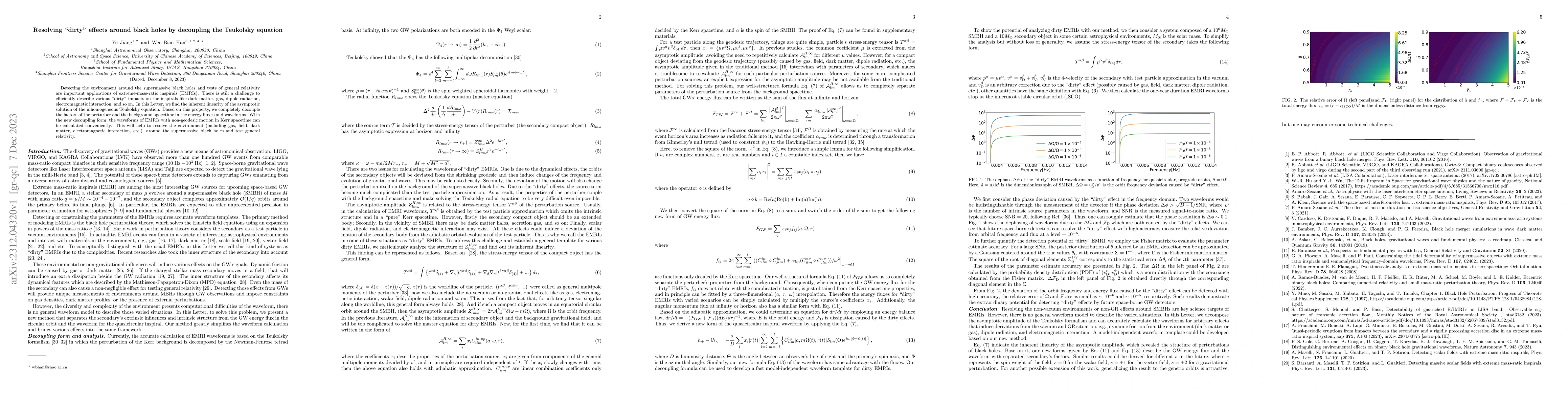 Thumbnail for Resolving "dirty" effects around black holes by decoupling the Teukolsky
  equation