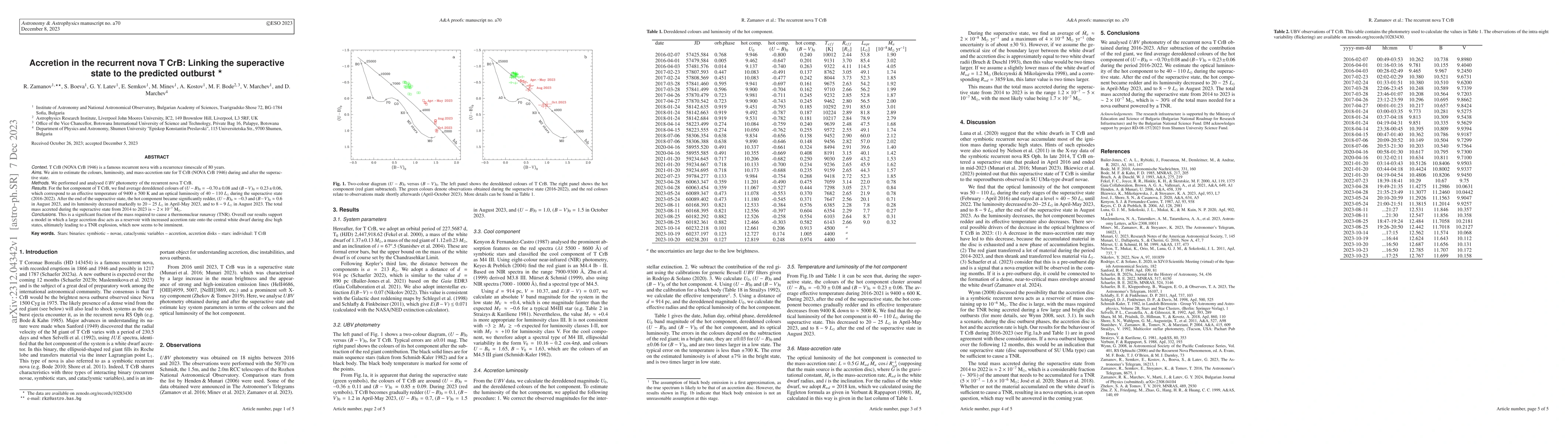 Thumbnail for Accretion in the recurrent nova T CrB: Linking the superactive state to
  the predicted outburst