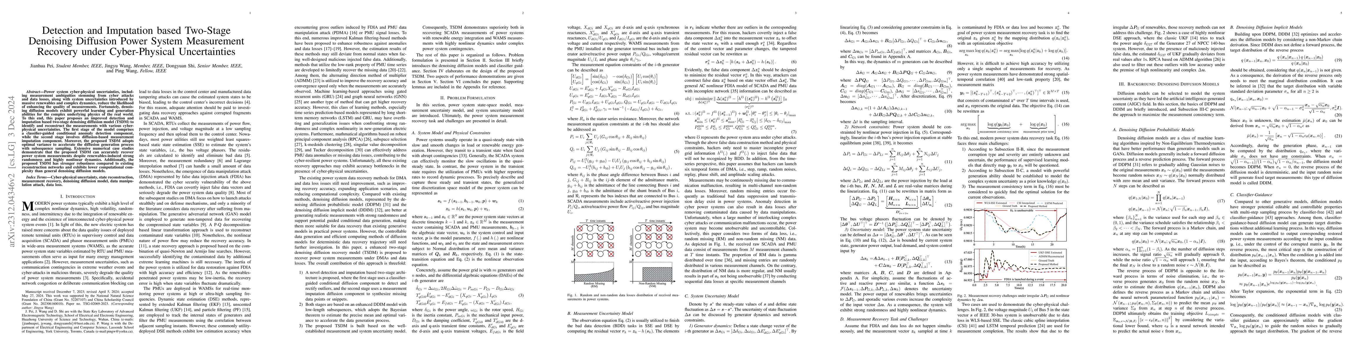 Thumbnail for Improved Efficient Two-Stage Denoising Diffusion Power System
  Measurement Recovery Against False Data Injection Attacks and Data Losses