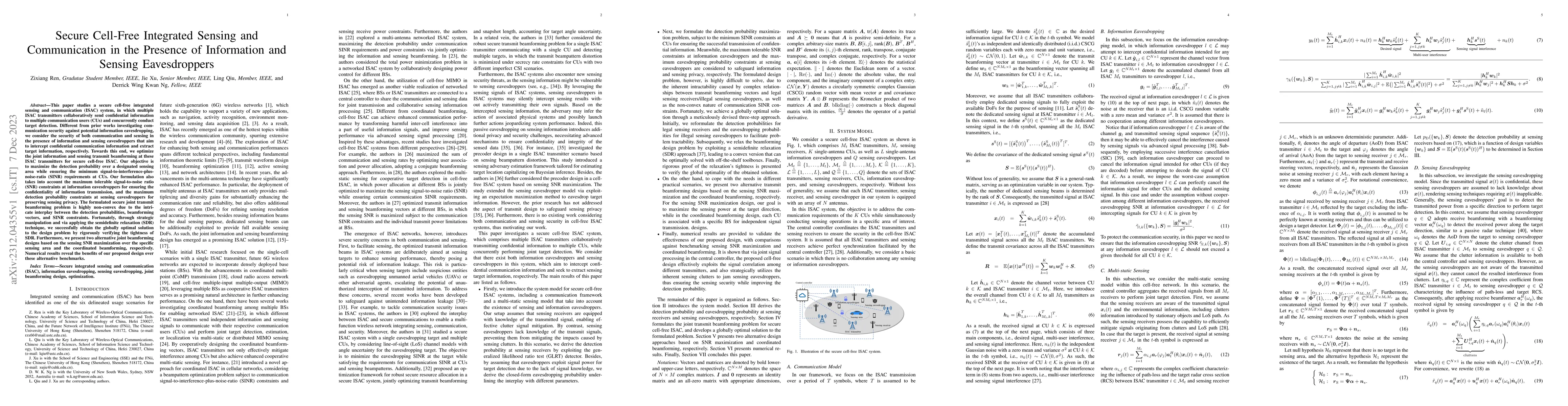 Thumbnail for Secure Cell-Free Integrated Sensing and Communication in the Presence of
  Information and Sensing Eavesdroppers
