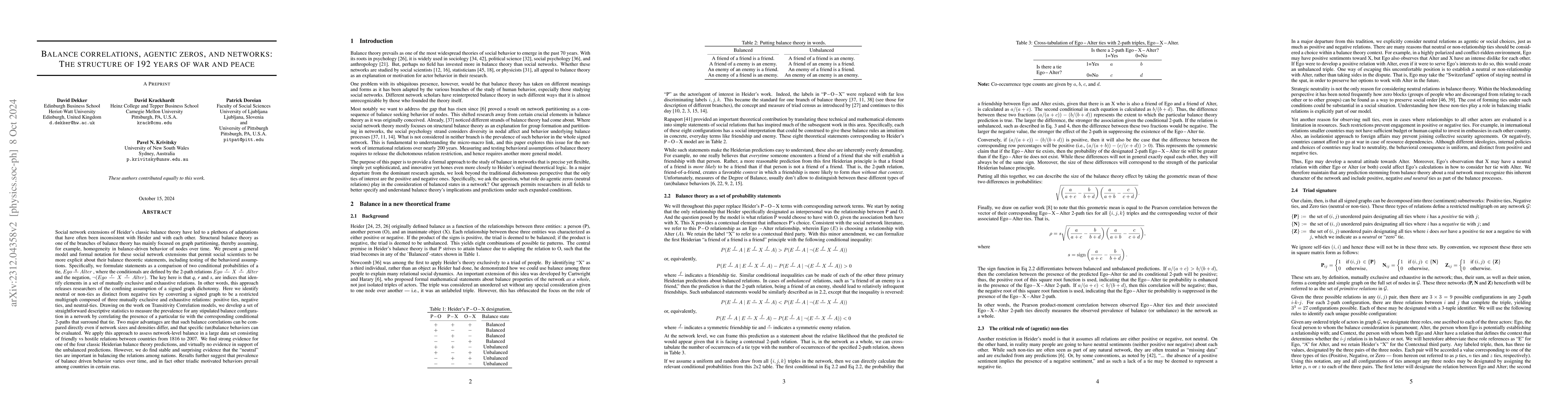 Thumbnail for Balance Correlations, Agentic Zeros, and Networks: The Structure of 192
  Years of War and Peace
