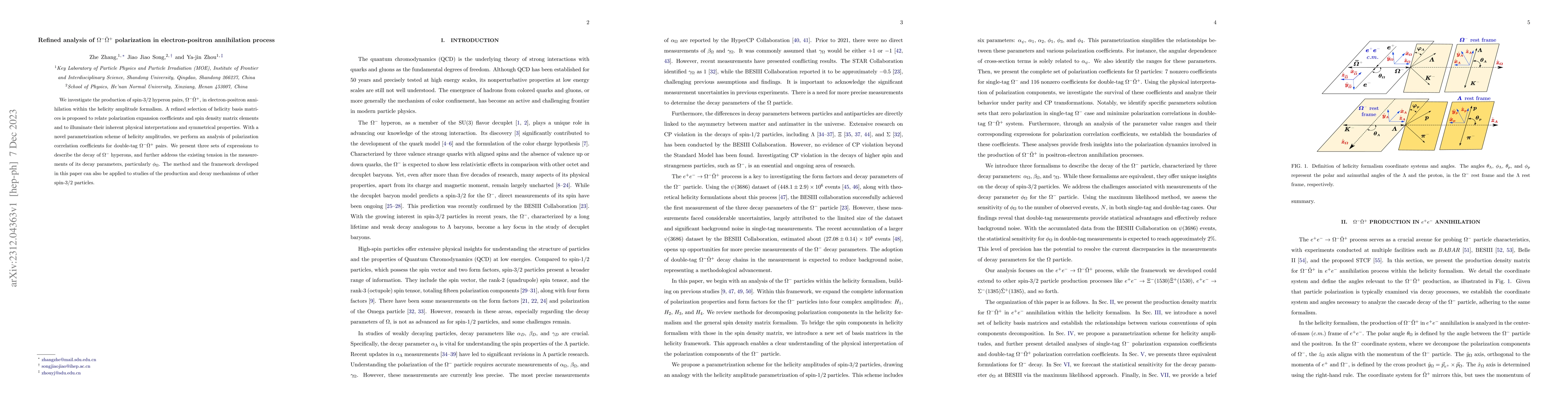 Thumbnail for Refined analysis of $\Omega^{-} \bar{\Omega}^{+}$ polarization in
  electron-positron annihilation process