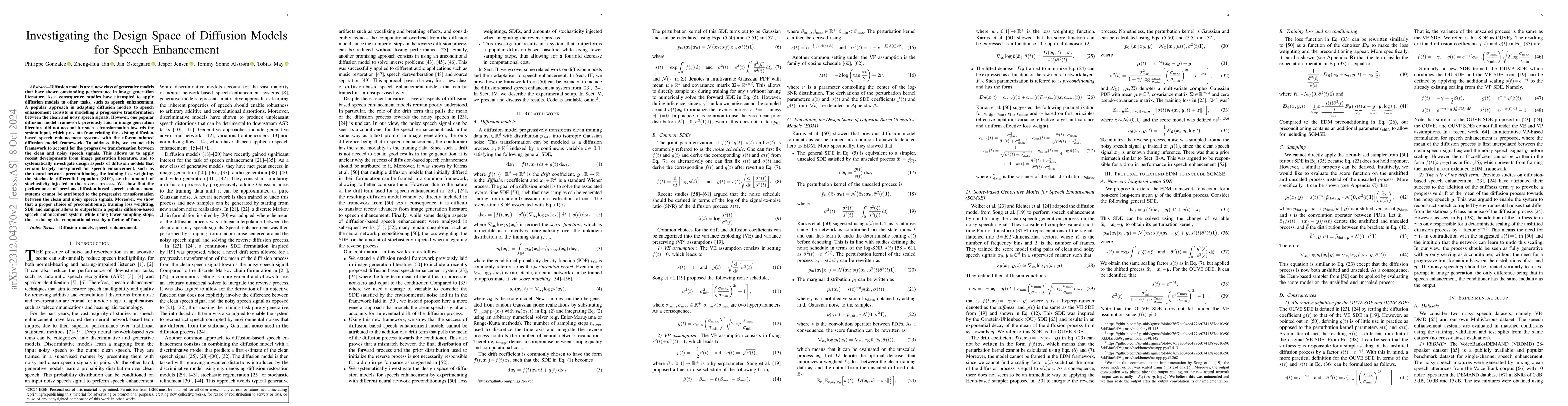 Thumbnail for Investigating the Design Space of Diffusion Models for Speech
  Enhancement