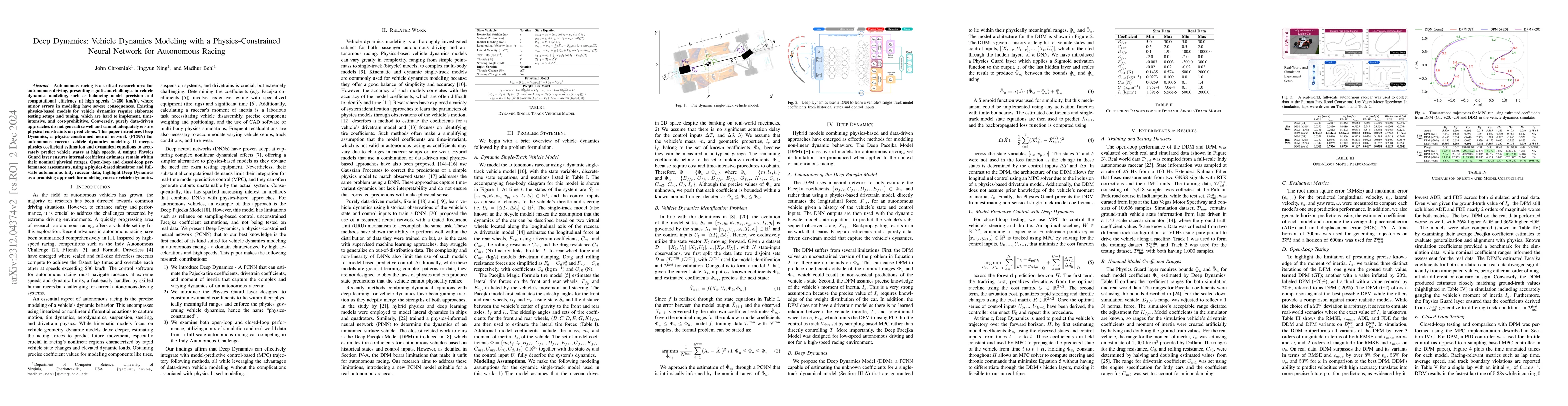 Thumbnail for Deep Dynamics: Vehicle Dynamics Modeling with a Physics-Informed Neural
  Network for Autonomous Racing