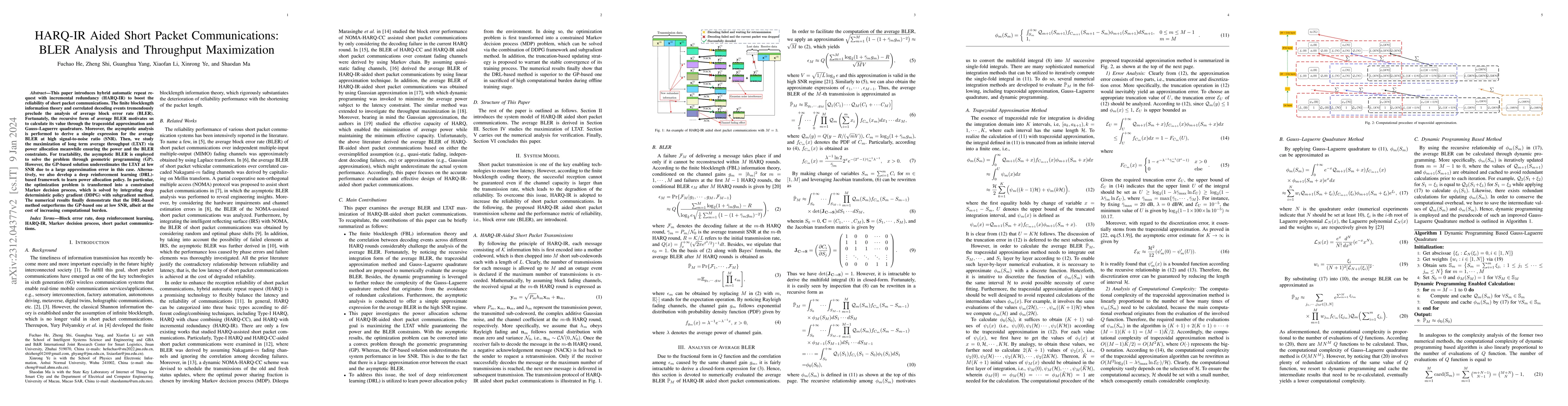 Thumbnail for HARQ-IR Aided Short Packet Communications: BLER Analysis and Throughput
  Maximization