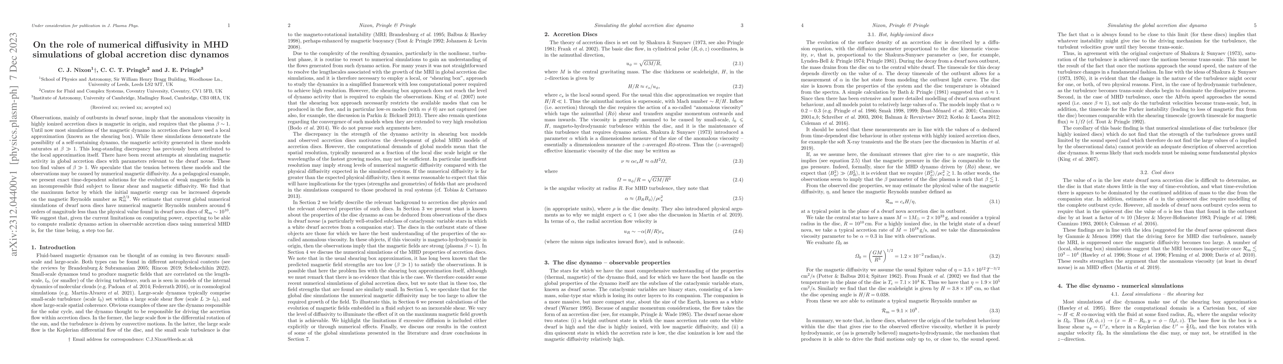 Thumbnail for On the role of numerical diffusivity in MHD simulations of global
  accretion disc dynamos