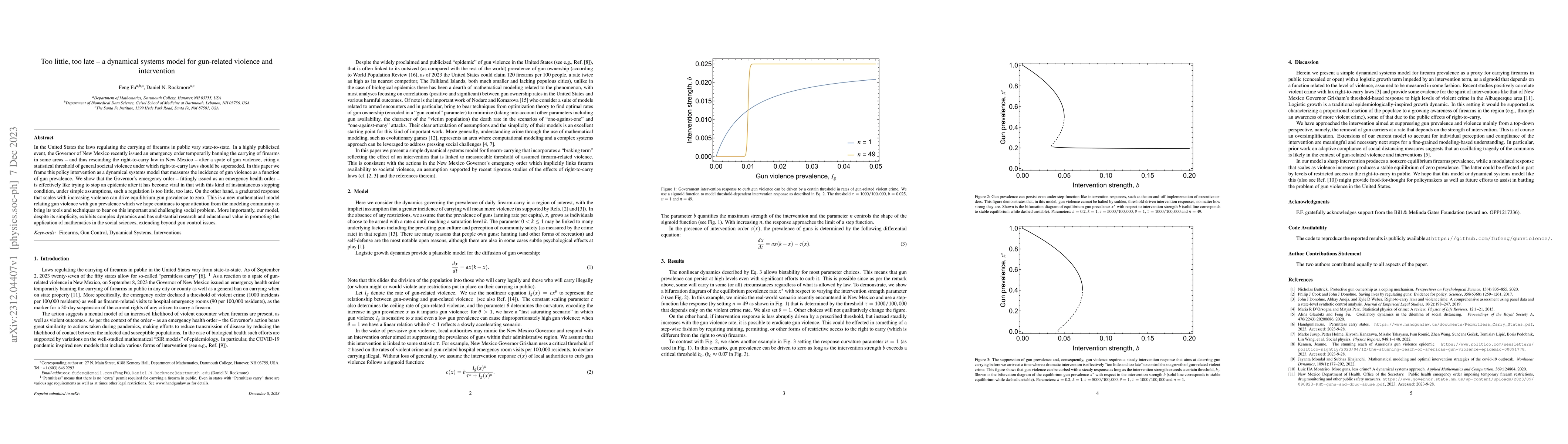 Thumbnail for Too little, too late -- a dynamical systems model for gun-related
  violence and intervention