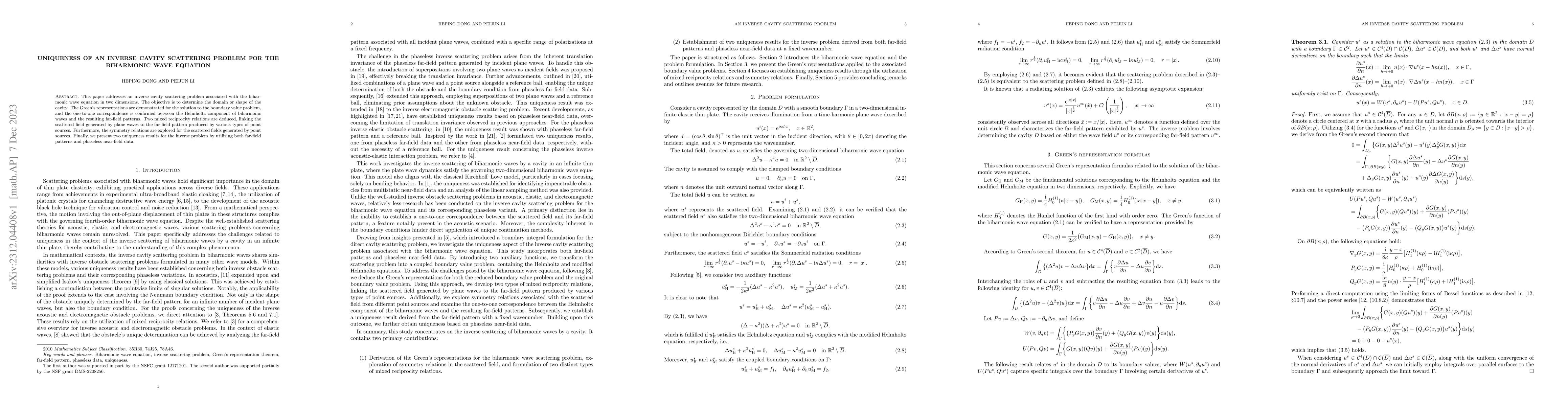 Thumbnail for Uniqueness of an inverse cavity scattering problem for the biharmonic
  wave equation
