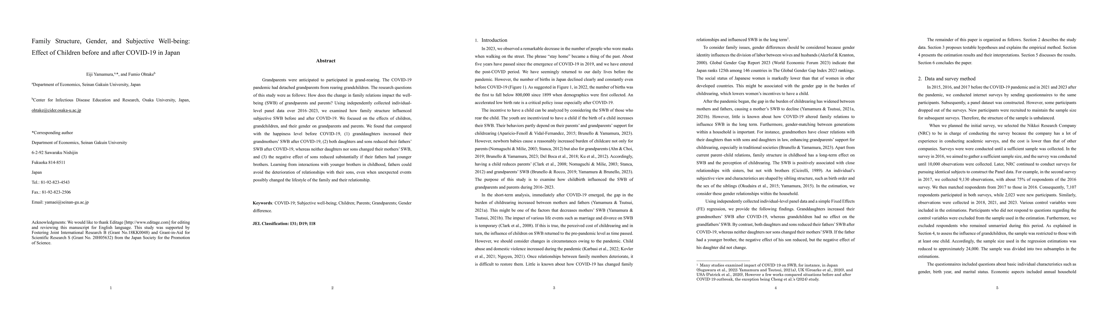 Thumbnail for Family Structure, Gender and Subjective Well-being: Effect of Child ren
  before and after COVID 19 in Japan