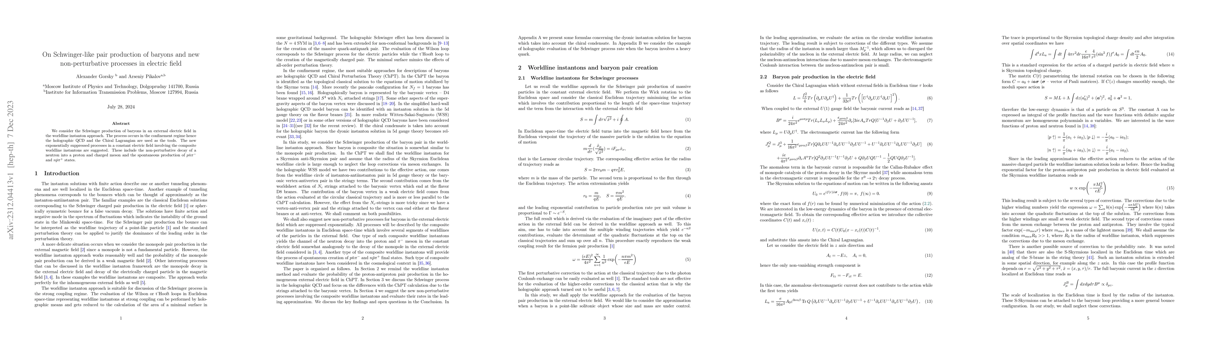 Thumbnail for On Schwinger-like pair production of baryons and new non-perturbative
  processes in electric field