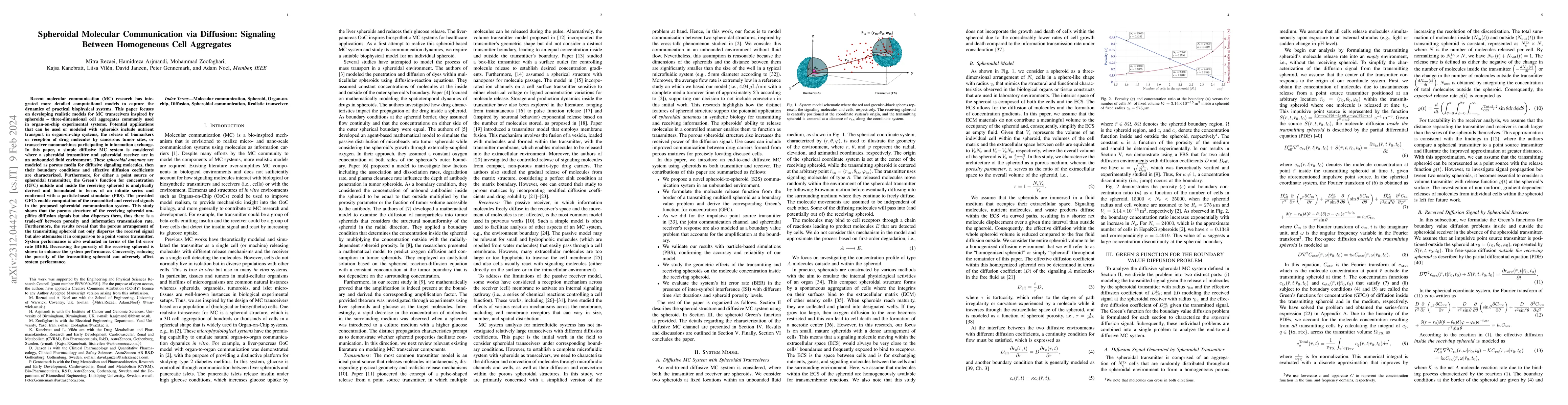 Thumbnail for Spheroidal Molecular Communication via Diffusion: Signaling Between
  Homogeneous Cell Aggregates