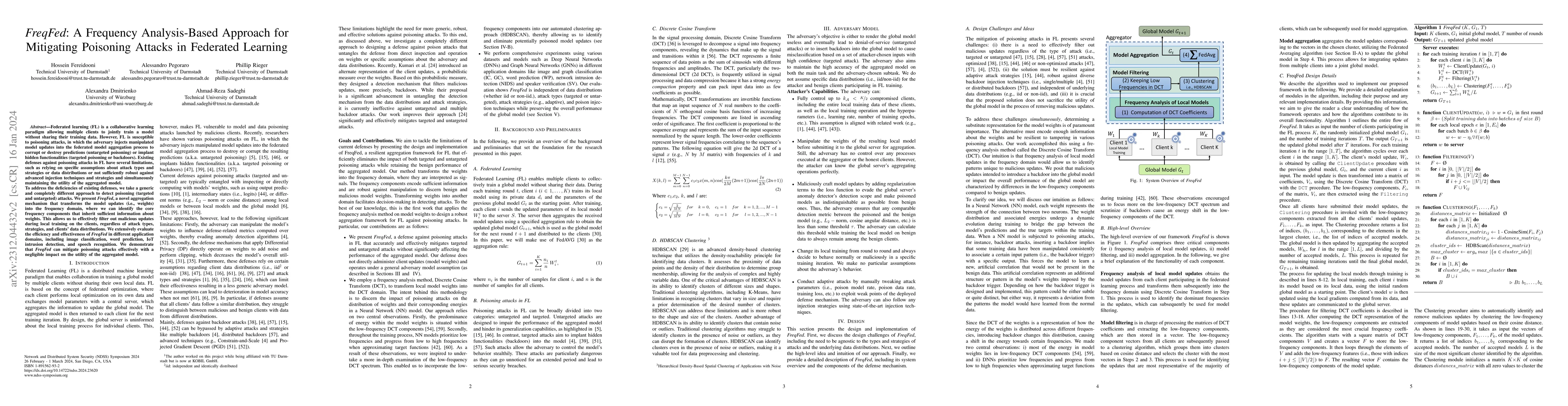 Thumbnail for FreqFed: A Frequency Analysis-Based Approach for Mitigating Poisoning
  Attacks in Federated Learning
