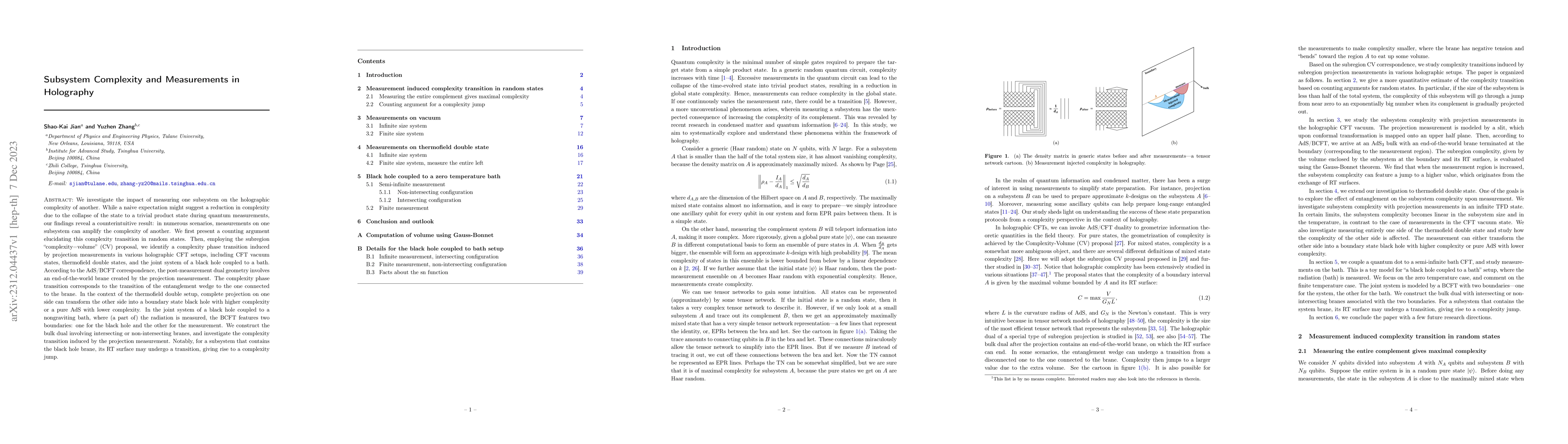 Thumbnail for Subsystem Complexity and Measurements in Holography
