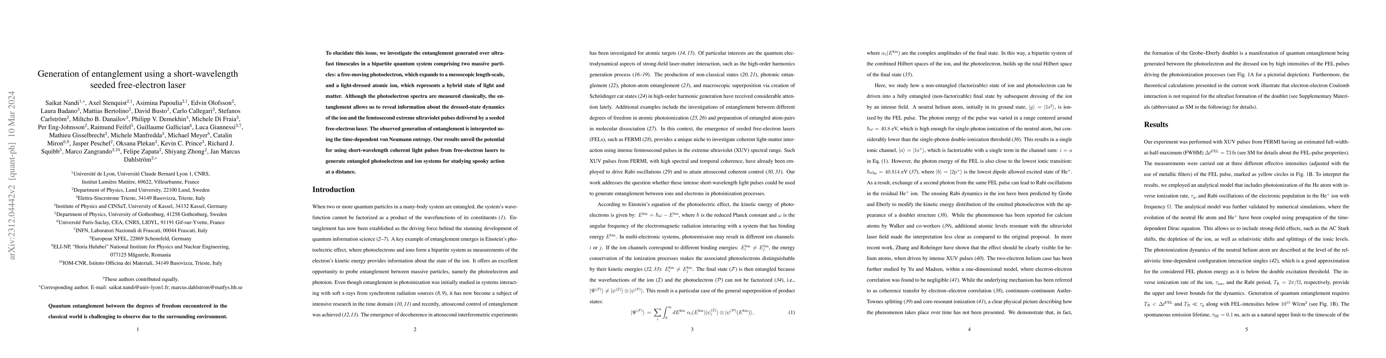 Thumbnail for Generation of entanglement using a short-wavelength seeded free-electron
  laser