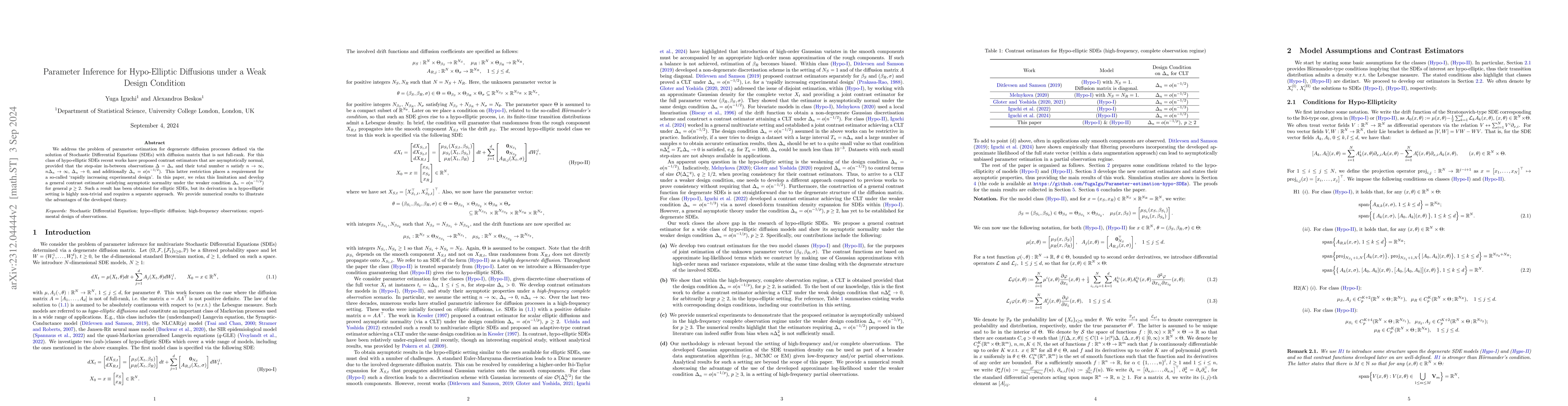 Thumbnail for Parameter Inference for Hypo-Elliptic Diffusions under a Weak Design
  Condition