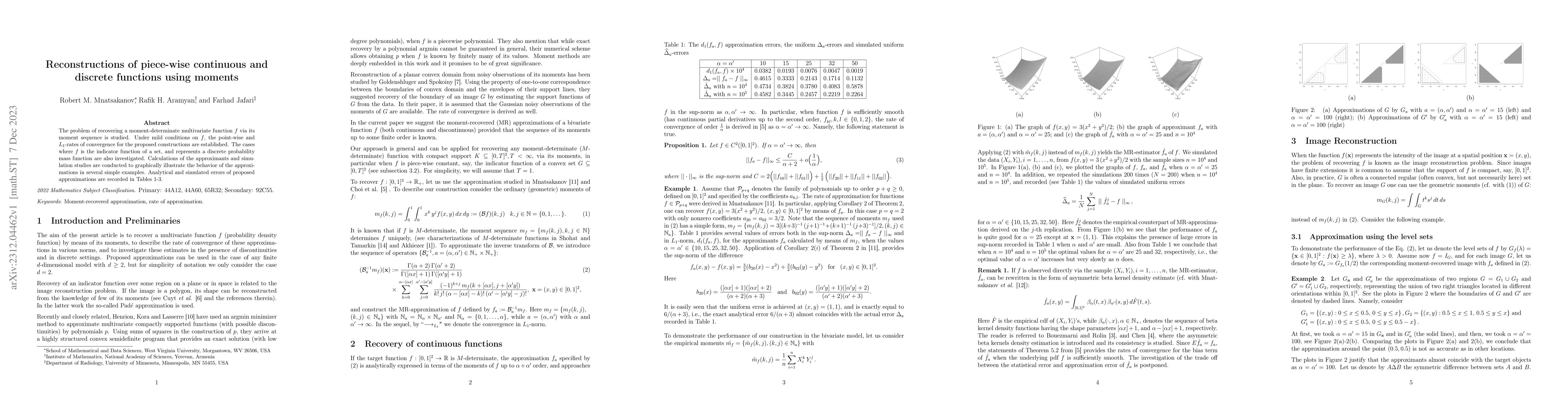 Thumbnail for Reconstructions of piece-wise continuous and discrete functions using
  moments