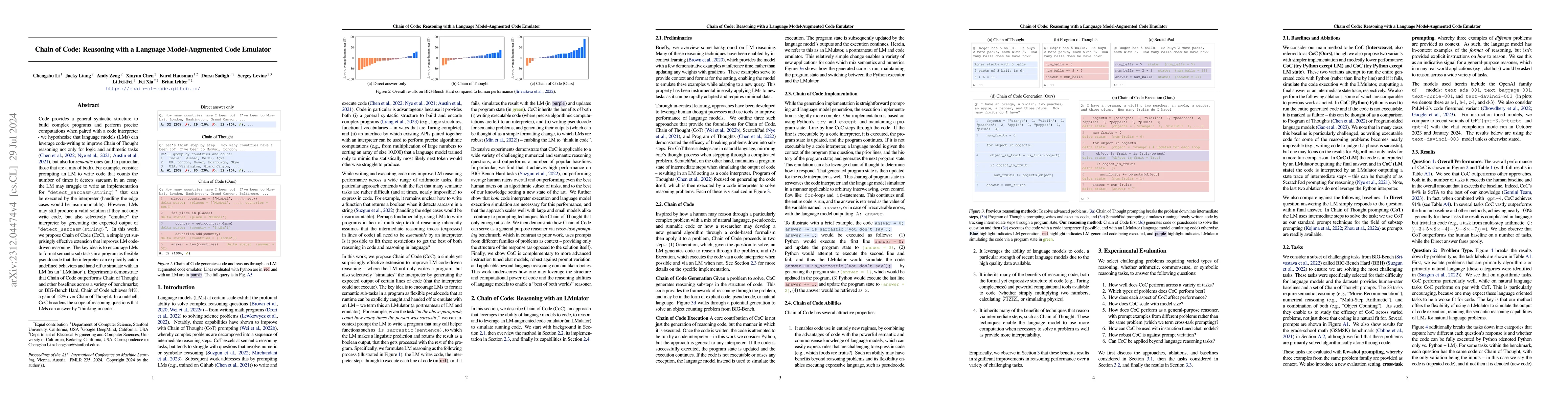 Thumbnail for Chain of Code: Reasoning with a Language Model-Augmented Code Emulator