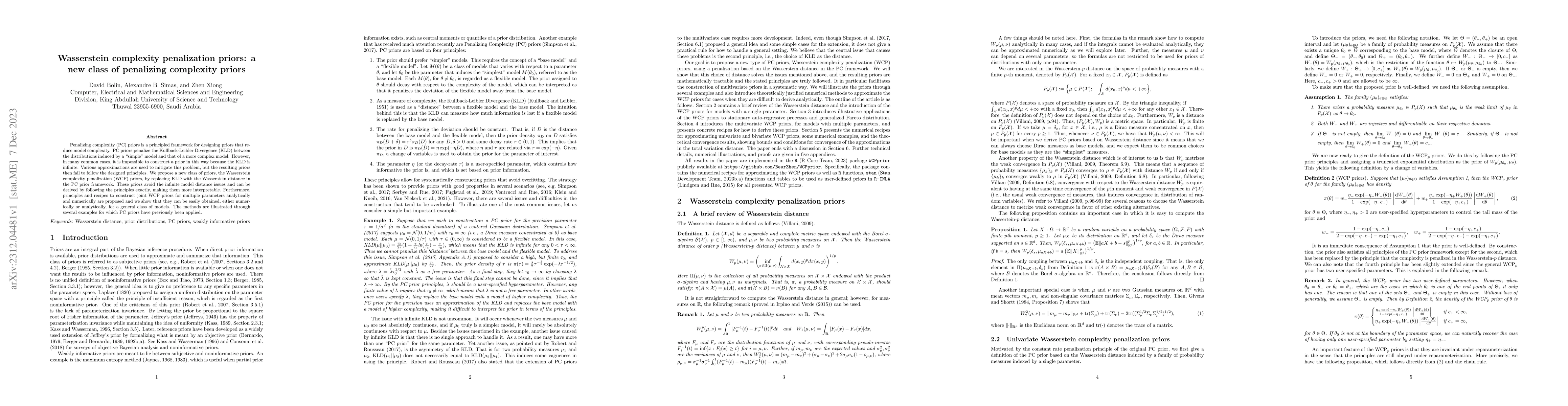 Thumbnail for Wasserstein complexity penalization priors: a new class of penalizing
  complexity priors