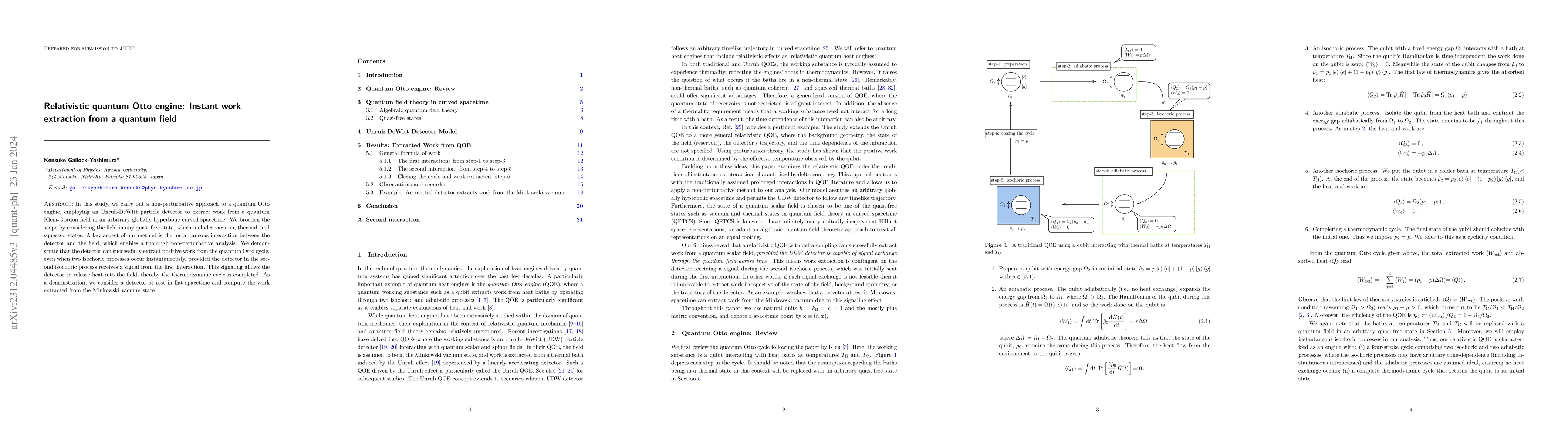 Thumbnail for Relativistic quantum Otto engine: Instant work extraction from a quantum
  field