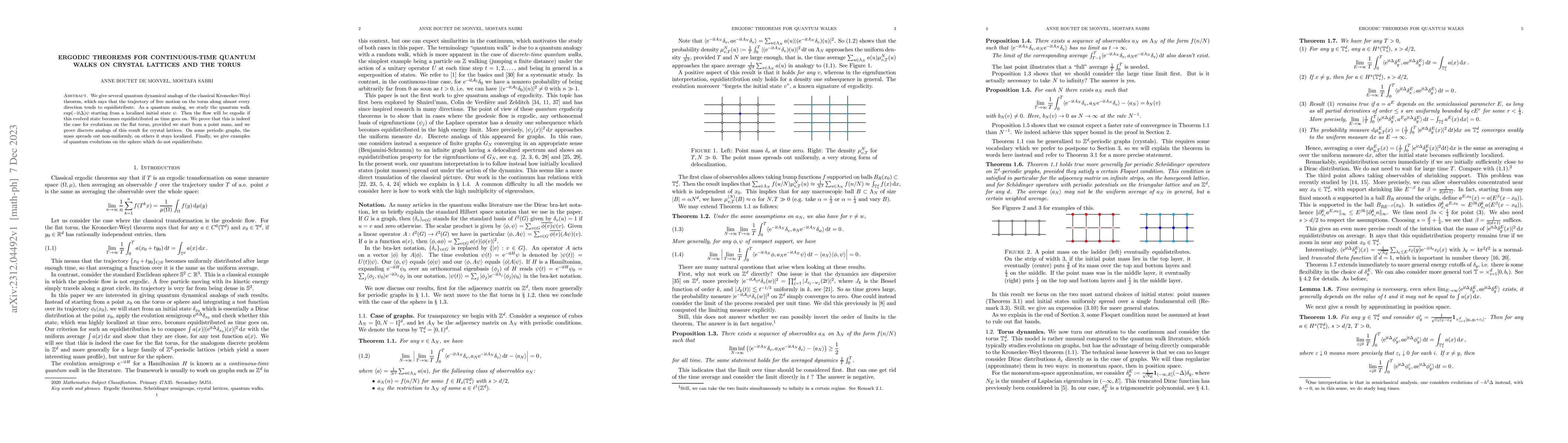 Thumbnail for Ergodic theorems for continuous-time quantum walks on crystal lattices
  and the torus