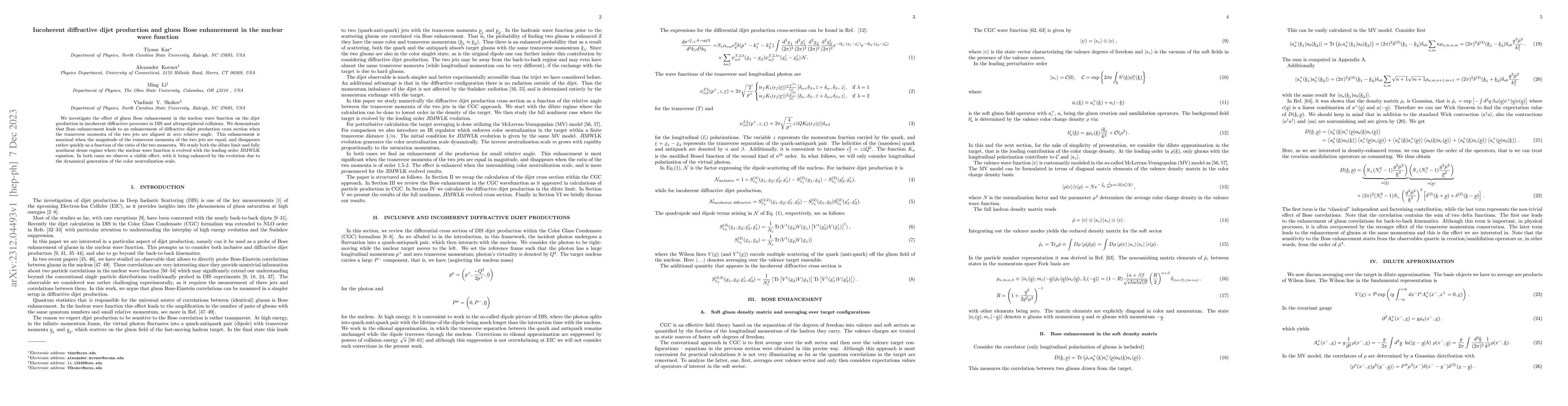 Thumbnail for Incoherent diffractive dijet production and gluon Bose enhancement in
  the nuclear wave function
