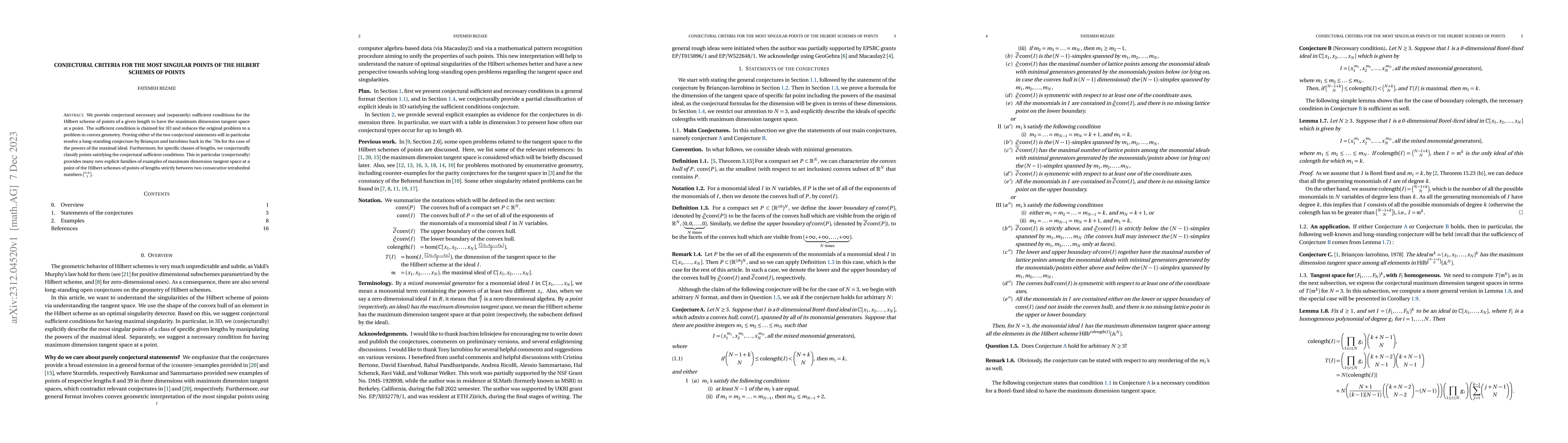 Thumbnail for Conjectural criteria for the most singular points of the Hilbert schemes
  of points