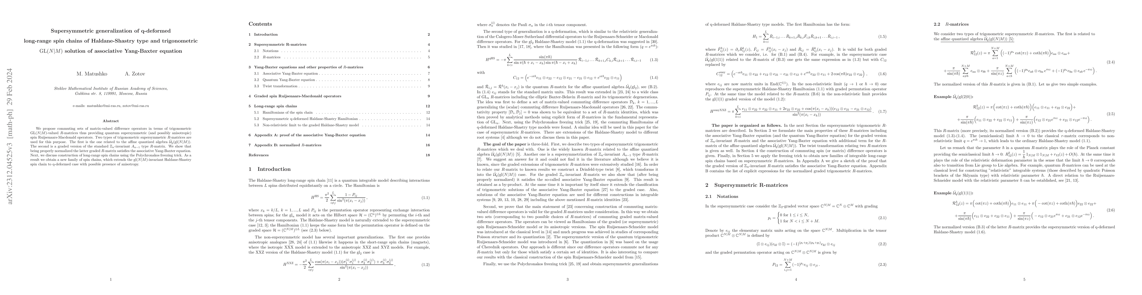 Thumbnail for Supersymmetric generalization of q-deformed long-range spin chains of
  Haldane-Shastry type and trigonometric GL(N|M) solution of associative
  Yang-Baxter equation