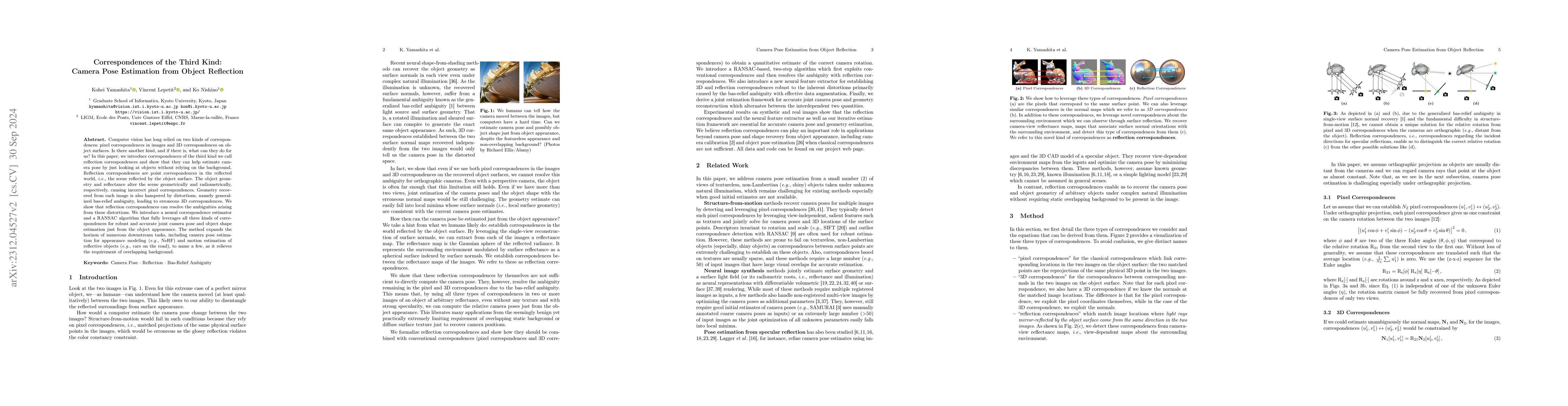 Thumbnail for Correspondences of the Third Kind: Camera Pose Estimation from Object
  Reflection