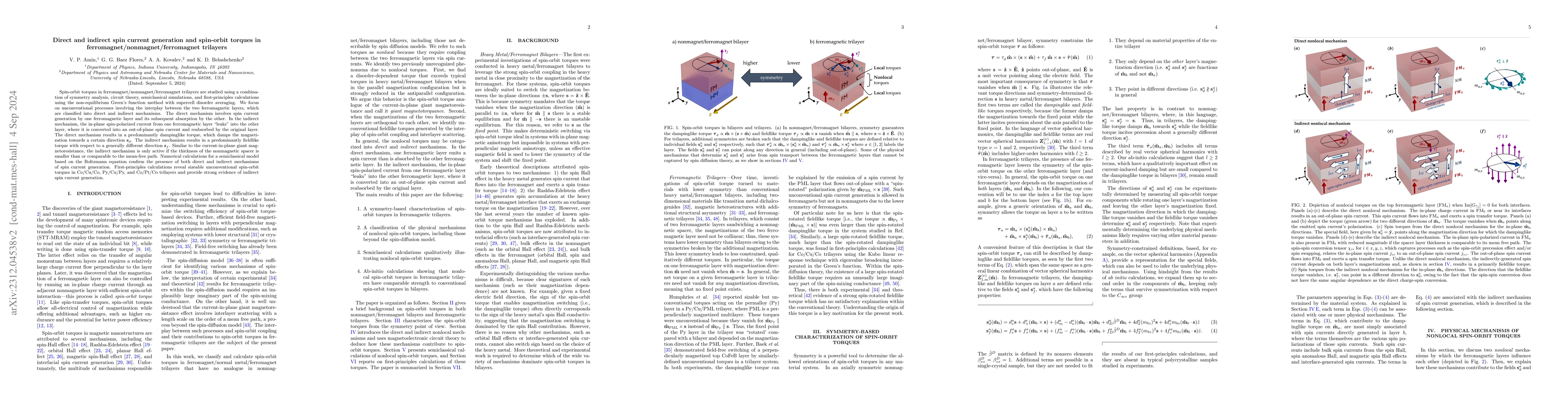 Thumbnail for Direct and indirect spin current generation and spin-orbit torques in
  ferromagnet/nonmagnet/ferromagnet trilayers