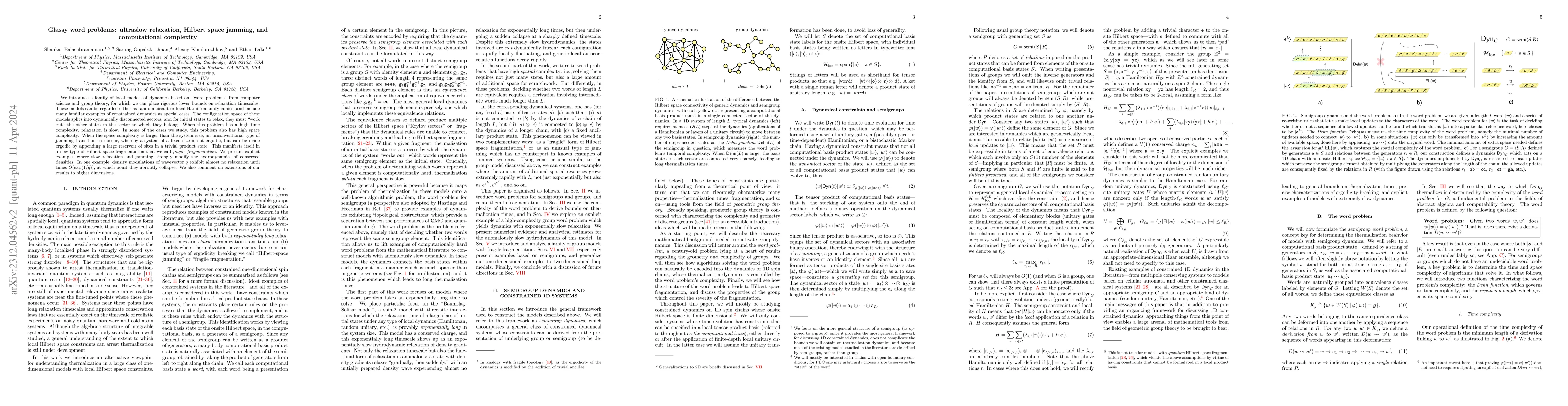 Thumbnail for Glassy word problems: ultraslow relaxation, Hilbert space jamming, and
  computational complexity