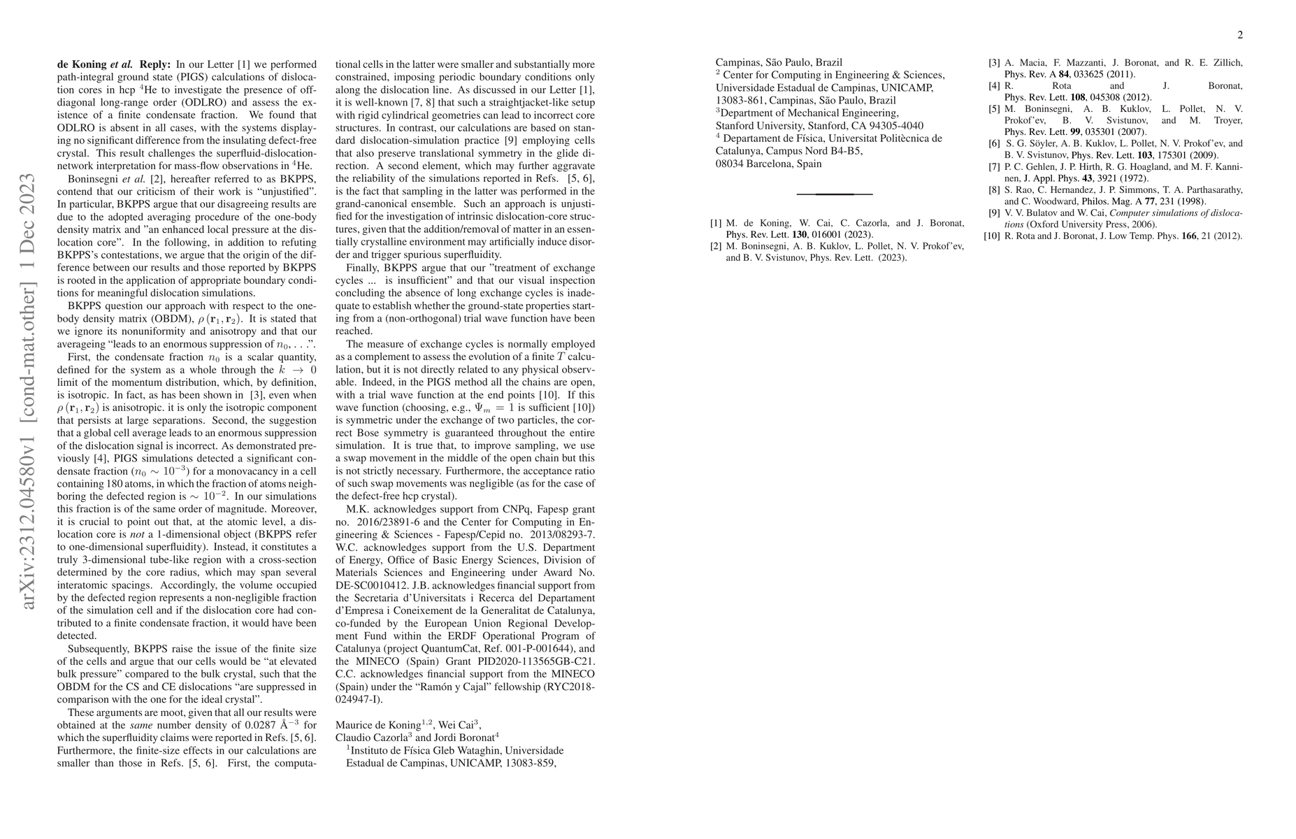 Thumbnail for Reply to "Comment on Absence of off-diagonal long-range order in hcp
  $^{\bf 4}$He dislocation cores"