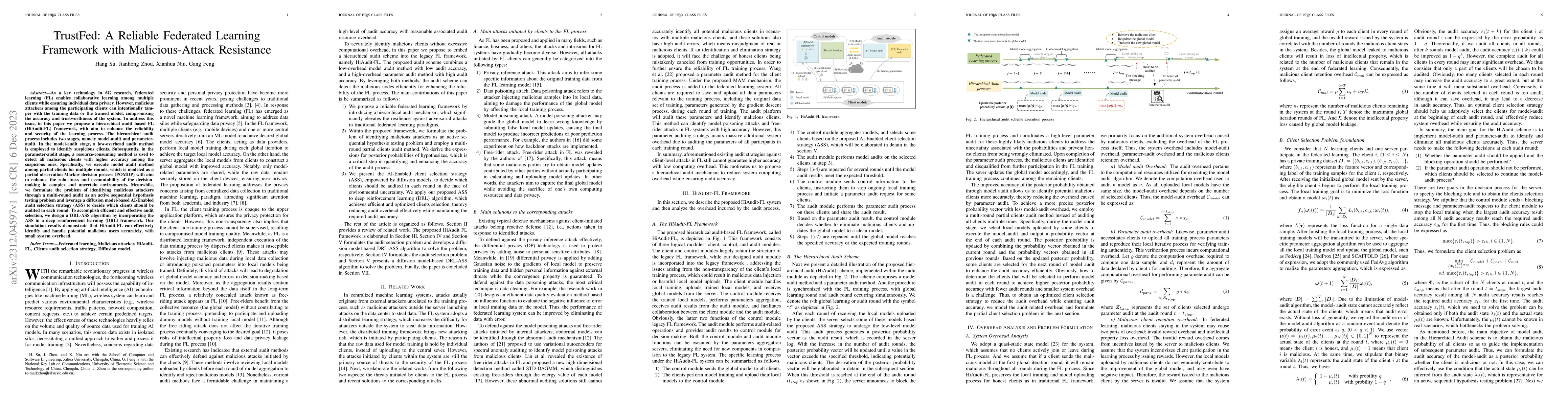 Thumbnail for TrustFed: A Reliable Federated Learning Framework with Malicious-Attack
  Resistance