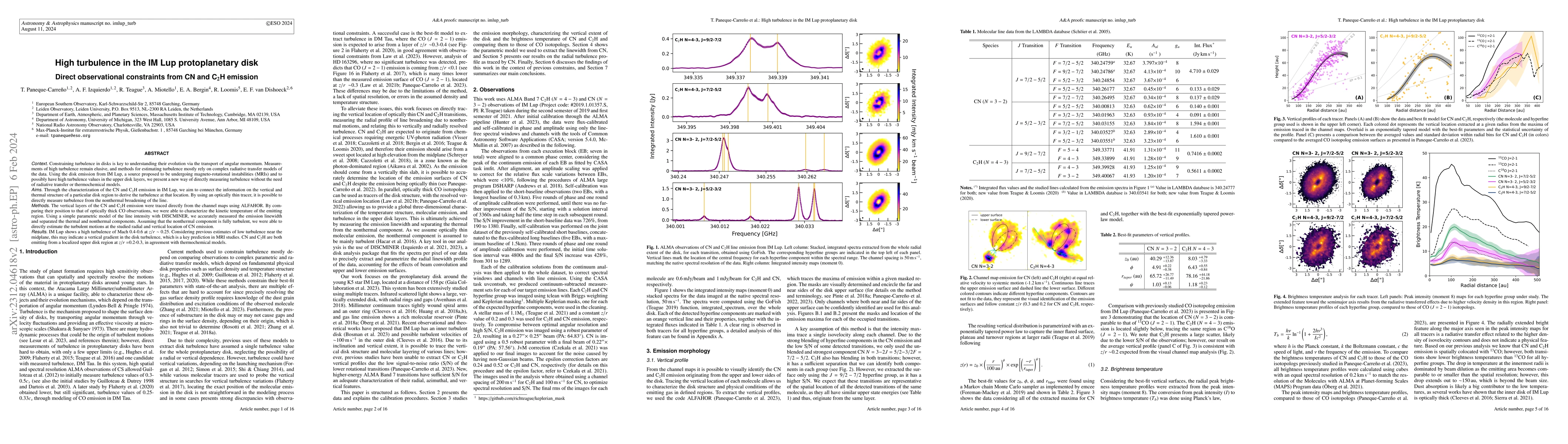 Thumbnail for High turbulence in the IM Lup protoplanetary disk: Direct observational
  constraints from CN and C$_2$H emission