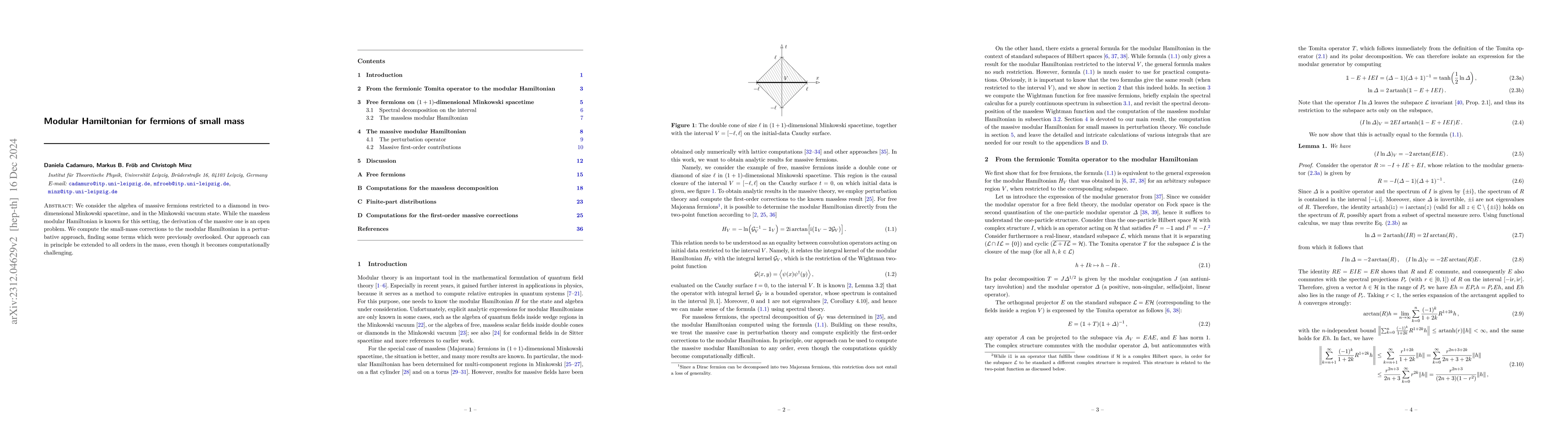Thumbnail for Modular Hamiltonian for fermions of small mass