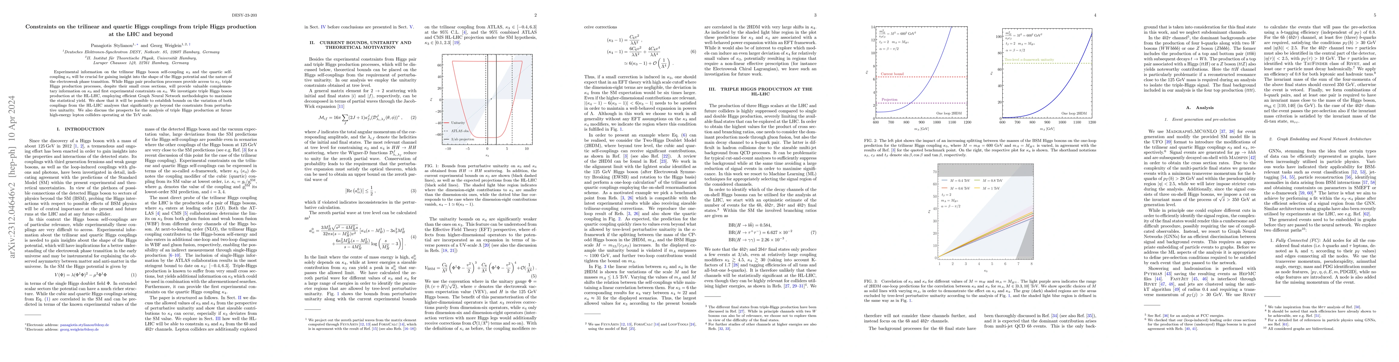Thumbnail for Constraints on the trilinear and quartic Higgs couplings from triple
  Higgs production at the LHC and beyond