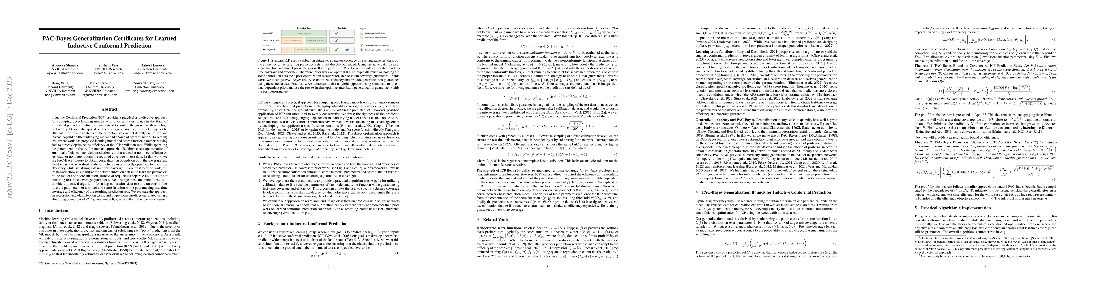 Thumbnail for PAC-Bayes Generalization Certificates for Learned Inductive Conformal
  Prediction